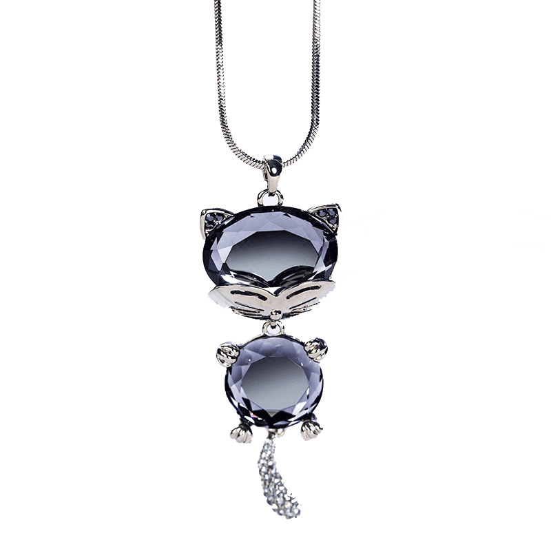 Picture of Korean new crystal sweater chain wholesale fashion trend cute cat pendant alloy diamond necklace women jewelry
