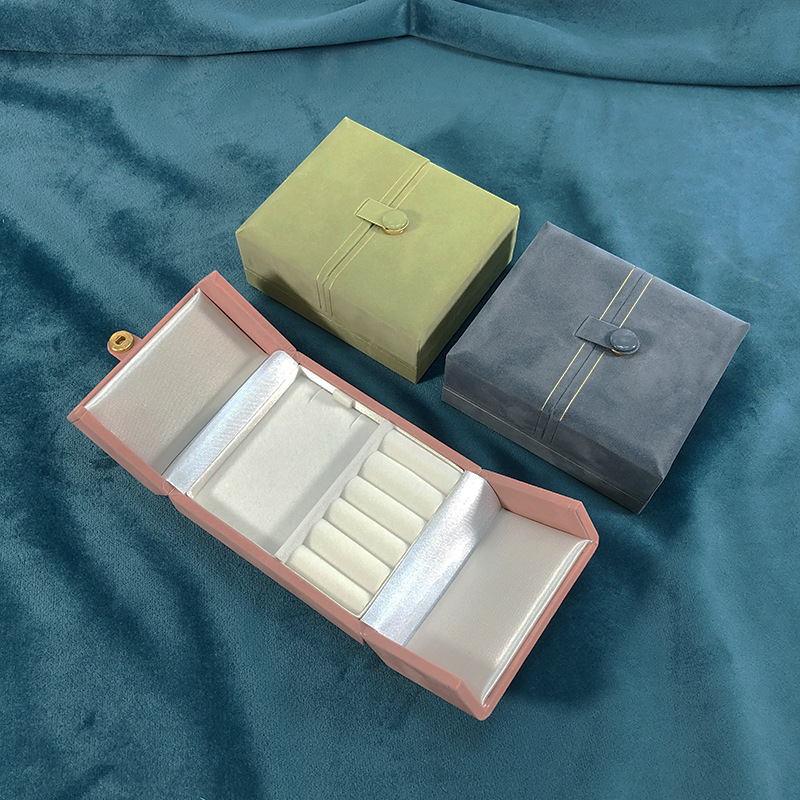 Jewelry storage box light luxury exquisite ring necklace earrings jewelry box printed snap buckle double open gift box wholesale