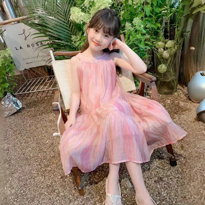 2024 New Girls dress Summer Western Style Children's Skirt Summer Little Girl Sling Beach Princess Skirt