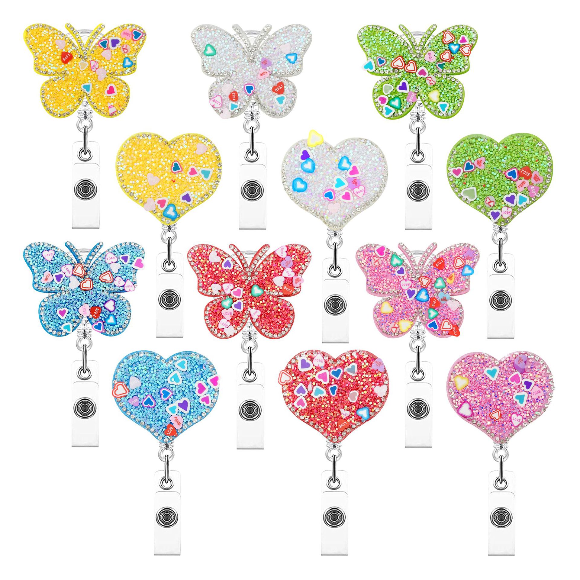 Shiny felt rhinestone sequins glitter butterfly Valentine's Day love heart retractable rotating crocodile clip easy to pull easy to pull