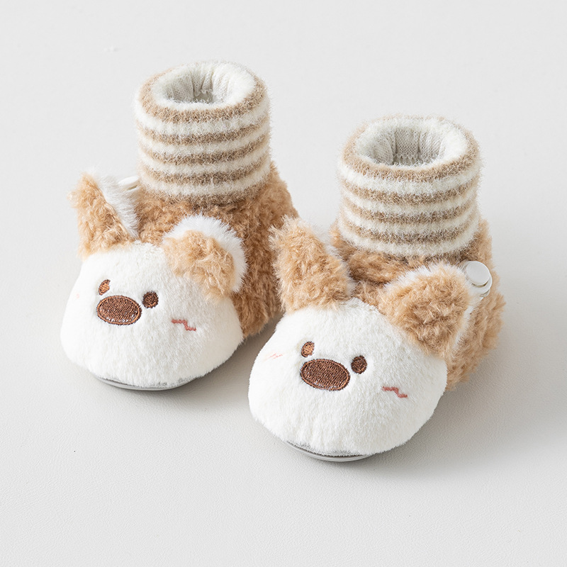 Picture of Fleece-lined thickened warmth for newborns, infants, boys, and babies, spring, autumn, and winter, with soft soles that don't feel uncomfortable, mid-calf