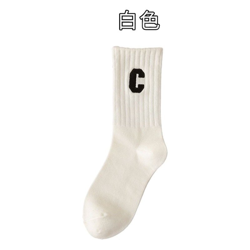 Socks women's autumn and winter online celebrity letter socks big C fashion all-match Japanese women's mid-calf socks shark pants outer wear Zhuji