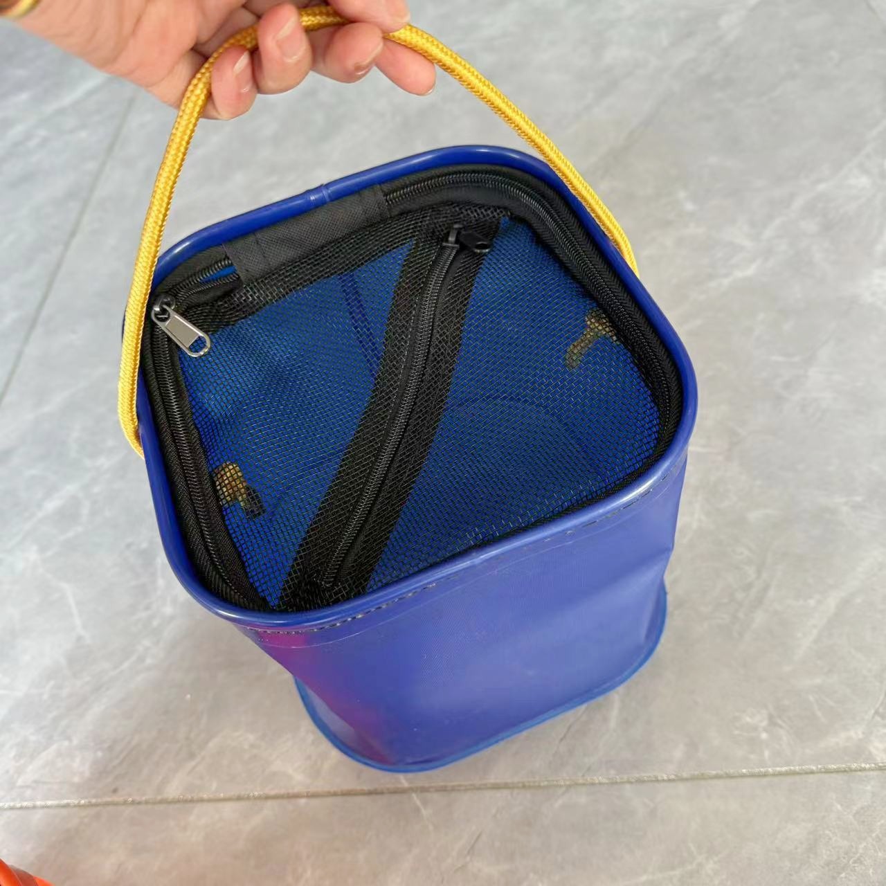 Picture of Large Eva Satchel Foldableing Fish Bucket Fish Box with Lost Rope and Net Outdoor Water Bucket Fishing Box Fishing Gear Wholesale