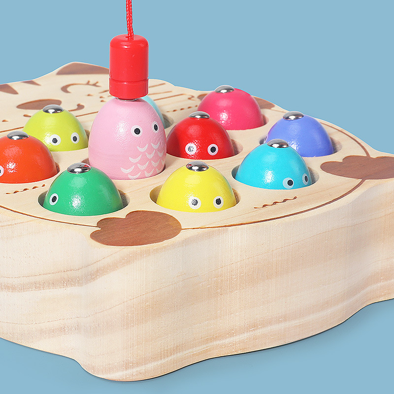 Picture of cpc children's educational toys magnetic kitten fishing games concentration training wooden fishing magnetic toys