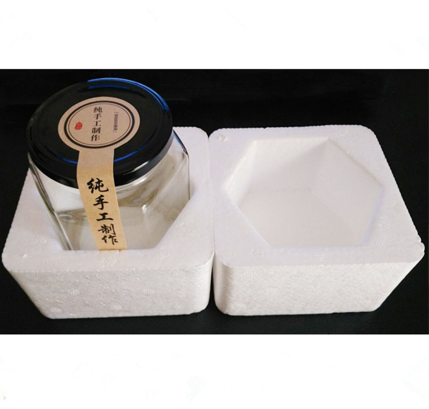 Picture of Manufacturer Hexagonal Honey Glass Bottle Foam Box with Lid Storage Bottle Sealed Transparent Jam Can Bottle Honey Jar Storage