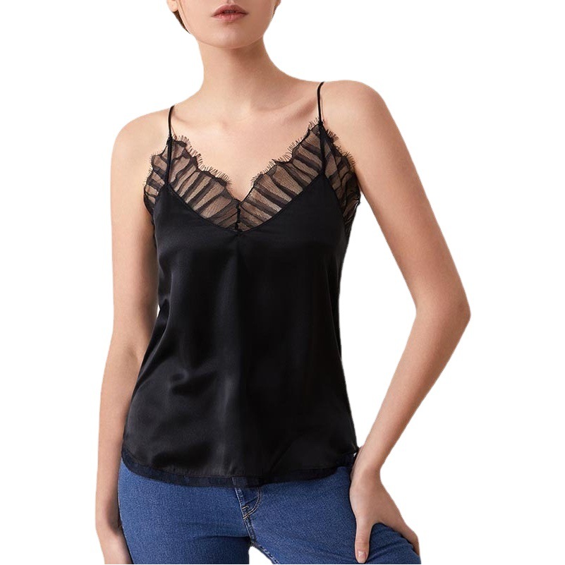 Yuyue French IR Home 0X0 Light Luxury French Silk Camisole Vest Lace Mulberry Silk Silk Goddess Sexy