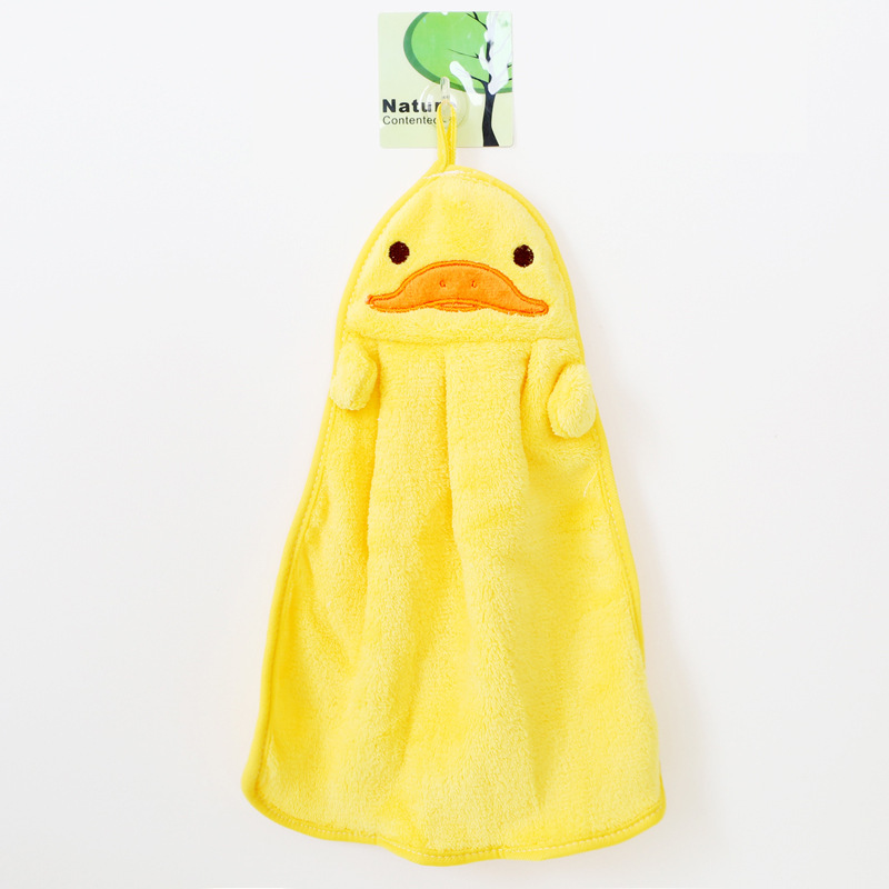 Picture of Korean Style Kitchen Cute Children Cartoon Microfiber Coral Velvet Animal Embroider Hanging Hand Towel Hand Towel