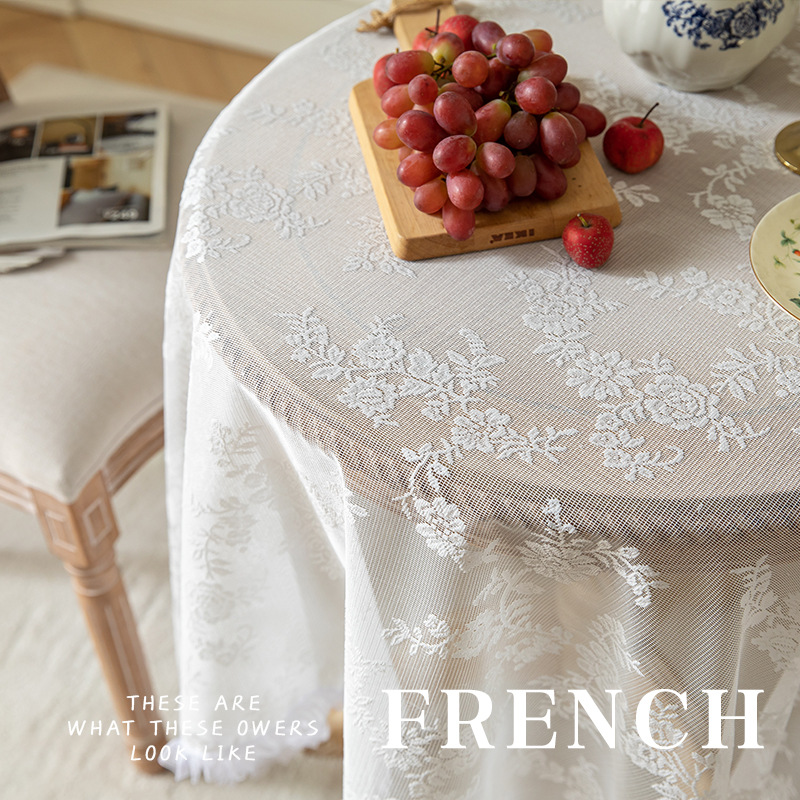 Cross-Border French Lace Tablecloth White Wedding Decoration Cloth Photo Photography Background Cloth High-End Tablecloth Tablecloth