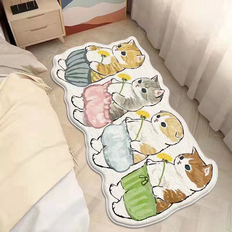Cartoon Cat Bedroom Bedside Blanket Cute Living Room Bedroom Bedside Blanket Children's Non-slip Crawling Comfortable Floor Mat