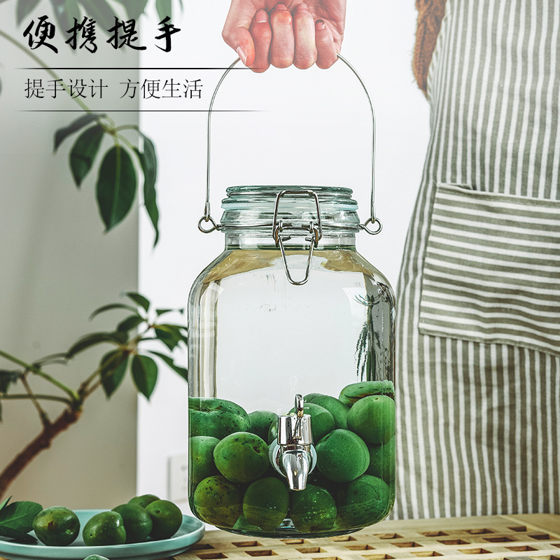 Picture of Wholesale sparkling wine glass bottle green plum bayberry wine bottle with tap brewing bottle household sealed pickled vegetable glass jar