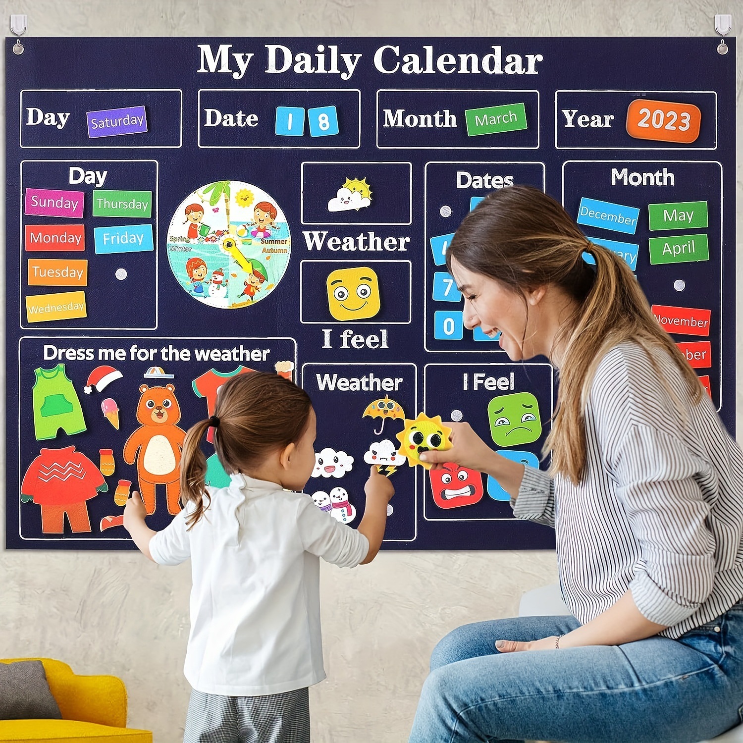 Felt English Daily Calendar Board Weather Learning Board English Auxiliary Teaching Aids Classroom Decoration