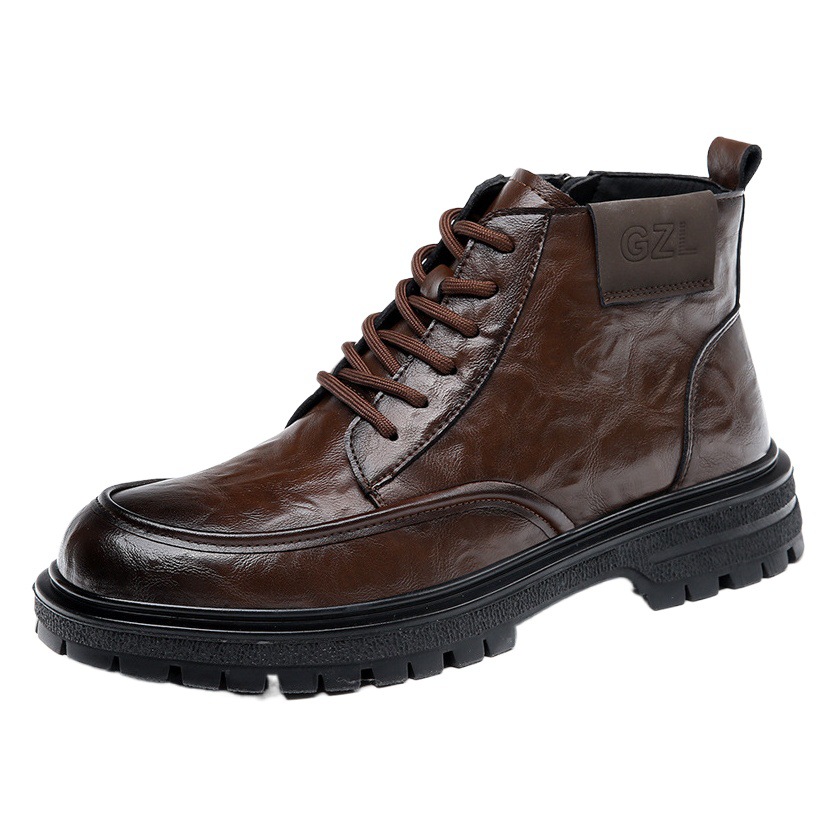 Men's Mid-Top Boots Men's Workwear British Style 2025 New Versatile Fleece-Lined High-Top Leather Shoes Trendy Short Boots