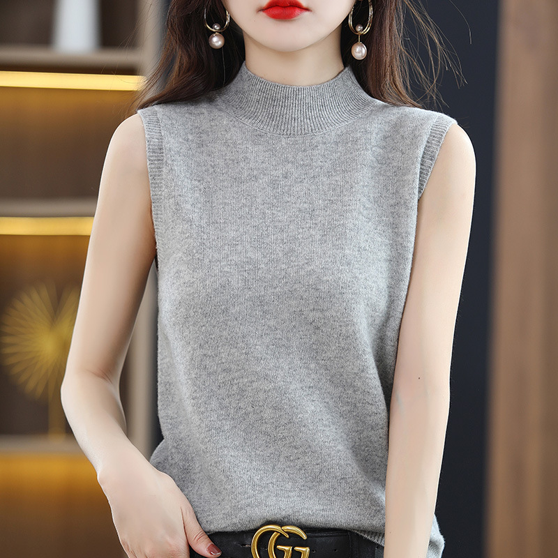 Picture of Loose Half-high Neck Knitted Vest Women's Outer Wear Autumn Sleeveless Top Black New Small Sling Summer Inner Base Shirt