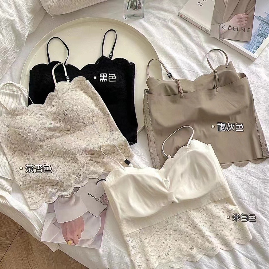 Picture of Spring and Summer New Sexy Lace Thin Shoulder Strap Camisole Women's Fixed Cup Wave Edge Slimming All-match Base Vest