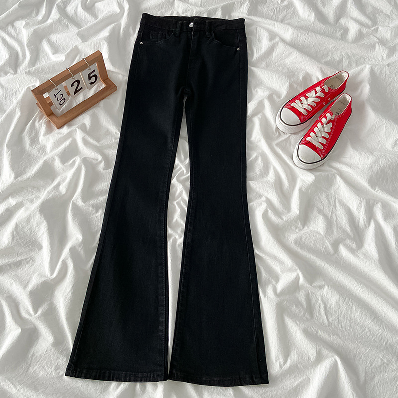 0763 new flared pants women's autumn and winter high waist slimming jeans design sense small pants trend