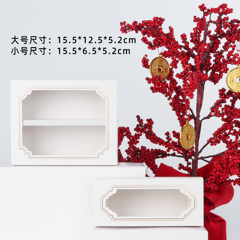 Wholesale creative transparent baking box white cardboard 5-grain Macaron box small cake pastry box in stock