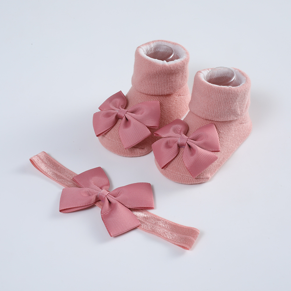 Picture of 2023 New Baby Headband + Socks Set Ribbed Bow Headband Baby Breathable Knitted Cotton Socks