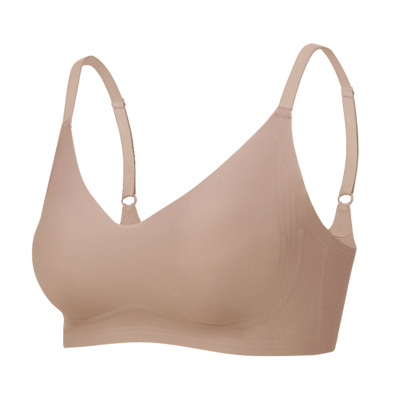 Picture of 7A Antibacterial Semi-Fixed Cup V Neck Rabbit Ear Cup Thin Jelly Seamless Underwear Big Breast Revealing Small Adjustable Bra