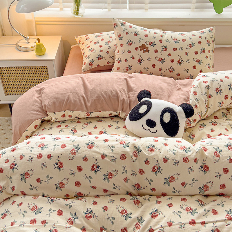 Picture of Category a Maternal and Infant Grade Small Fresh Floral Xiaozhu Cotton Quilt Cover Single Piece Skin-Friendly Washed Cotton Thickeneded Quilt Cover Wholesale