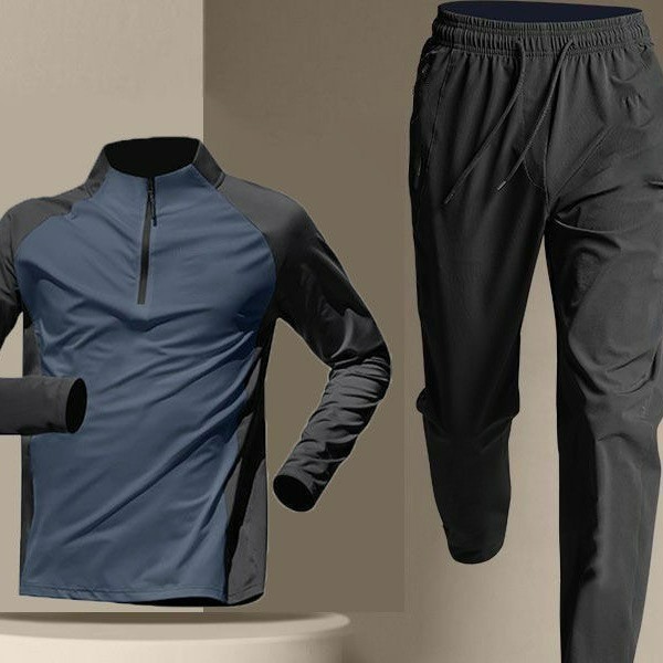 Half Zipper Training Clothes Men's Quick-drying Clothes Long-sleeved Trousers suit Sports Track and Field Sports T-shirt Running Fitness Clothes