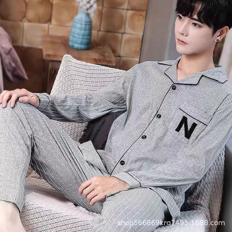 Picture of Pajamas Men's 2024 Spring and Autumn Cotton Long Sleeve Home Clothes Men's Boys Teenagers Thin plus size suit