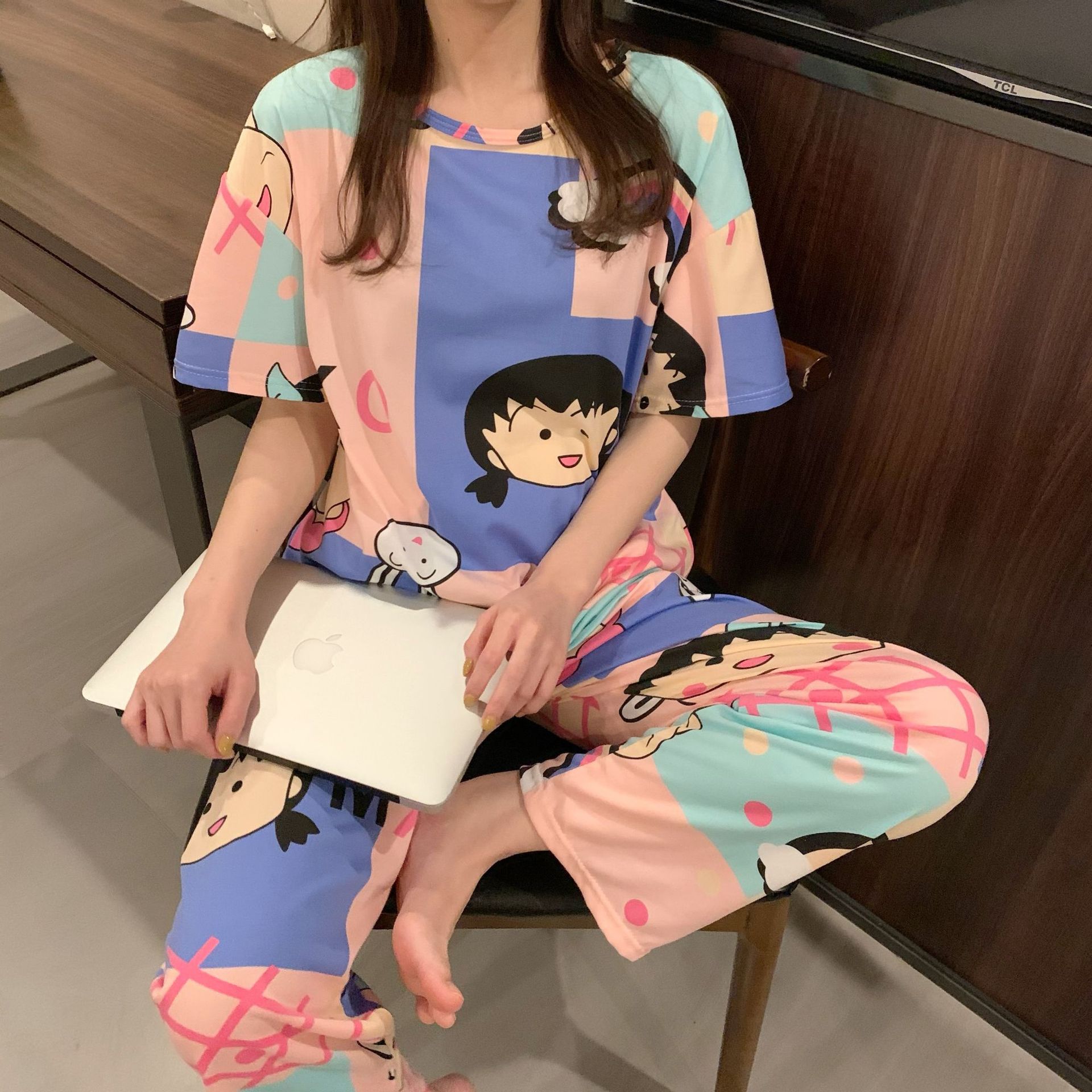 Picture of Pajamas Women's Spring and Autumn Summer Short-sleeved Trousers Large Size Loose Korean Style Fresh Cute Sweet Student Home Suit