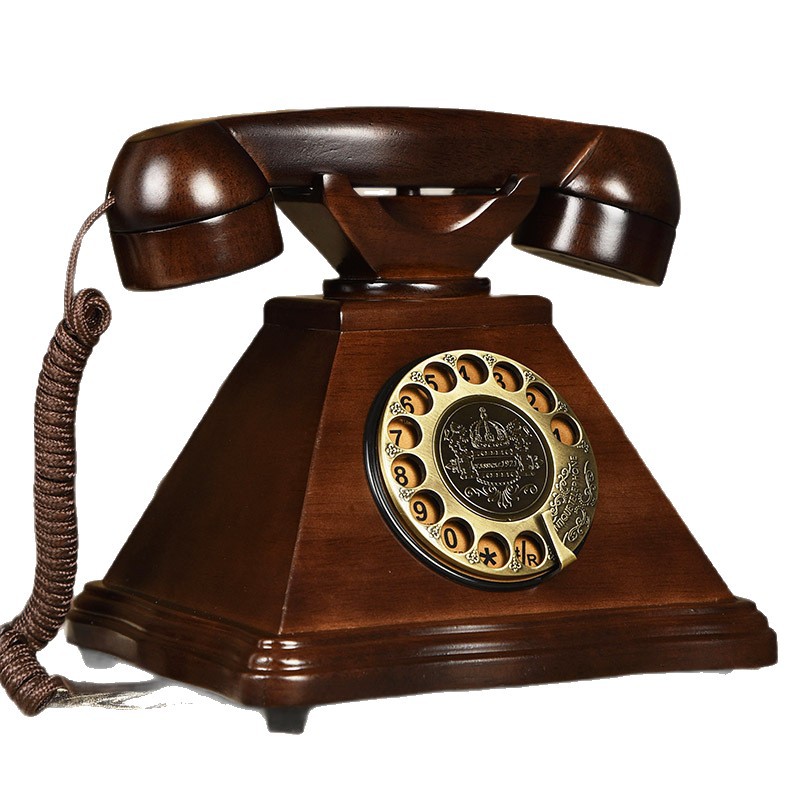 Picture of Solid Wood Antique Telephone Wired Fixed Home Landline Office European Antique Creative Rotary Dial Retro Telephone