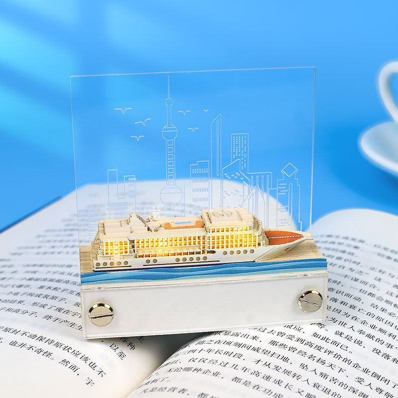 Picture of Port Cruise Ship 3D Paper Carving Notes Creative Gift Ship Model Seaside Beach Ornaments