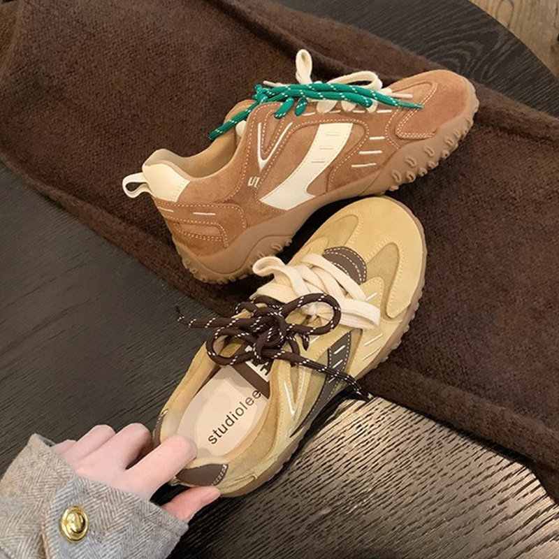 Grape Mom's Same Thick-Soled Inner Heightening Forrest Gump Shoes 2024 Autumn and Winter New Sports and Leisure Genuine Leather Moral Training Shoes for Women