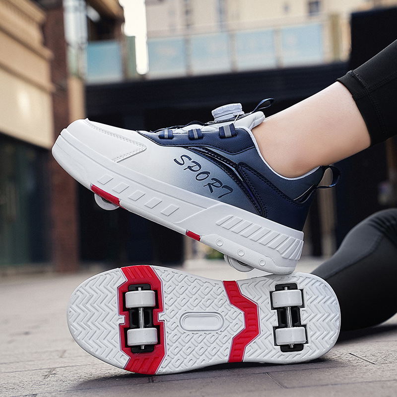 Picture of Pulley Heol Shoes Skate Shoes Four-wheel Deformation Shoes Children Adult Roller Skate Shoes Wheel Shoes Double Rai Wheel New