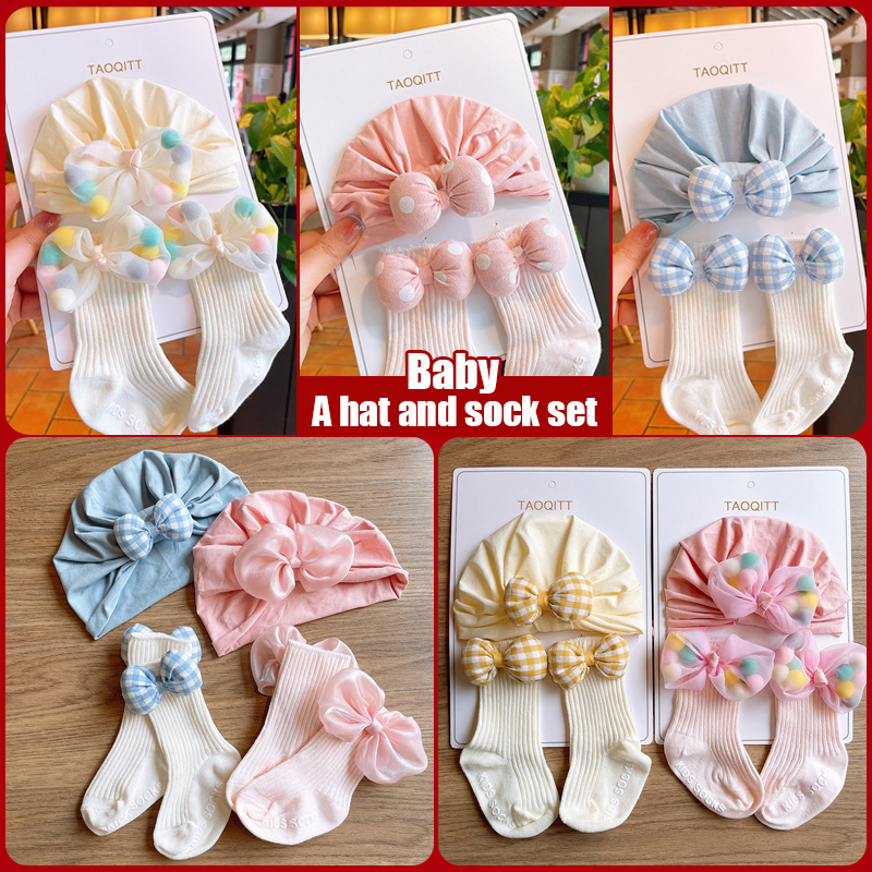 Foreign trade infant hat set Baby Full Moon Hundred Days Photo headdress newborn non-slip socks princess hair accessories