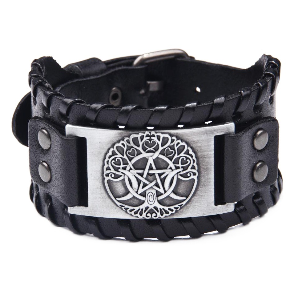 Classic retro five-pointed star cowhide bracelet fashion trend jewelry bracelet moon tree of life trendy men wish hot sale