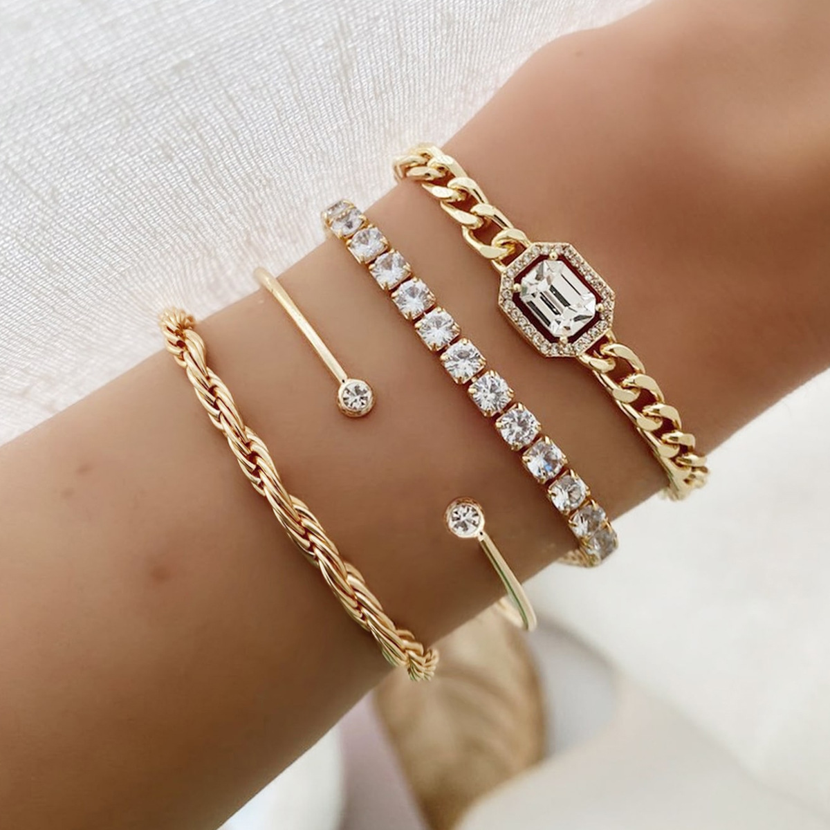 Europe and the United States foreign trade accessories wholesale exaggerated punk bracelet personality twist bracelet imitation gem bracelet suit 4