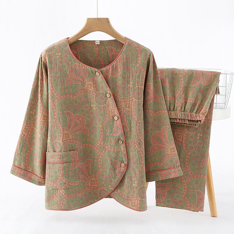 Picture of New Summer Thin New Chinese Style National Style Pure Cotton Gauze Women's Spring and Autumn Cotton Outer Wearing Home Suit