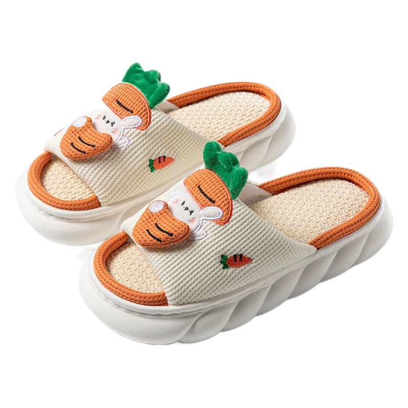 4.0 Thickened Four Seasons Open Toe Open Linen PVC Women's Summer Cotton Linen Frog Cute Indoor Home Cute Drag