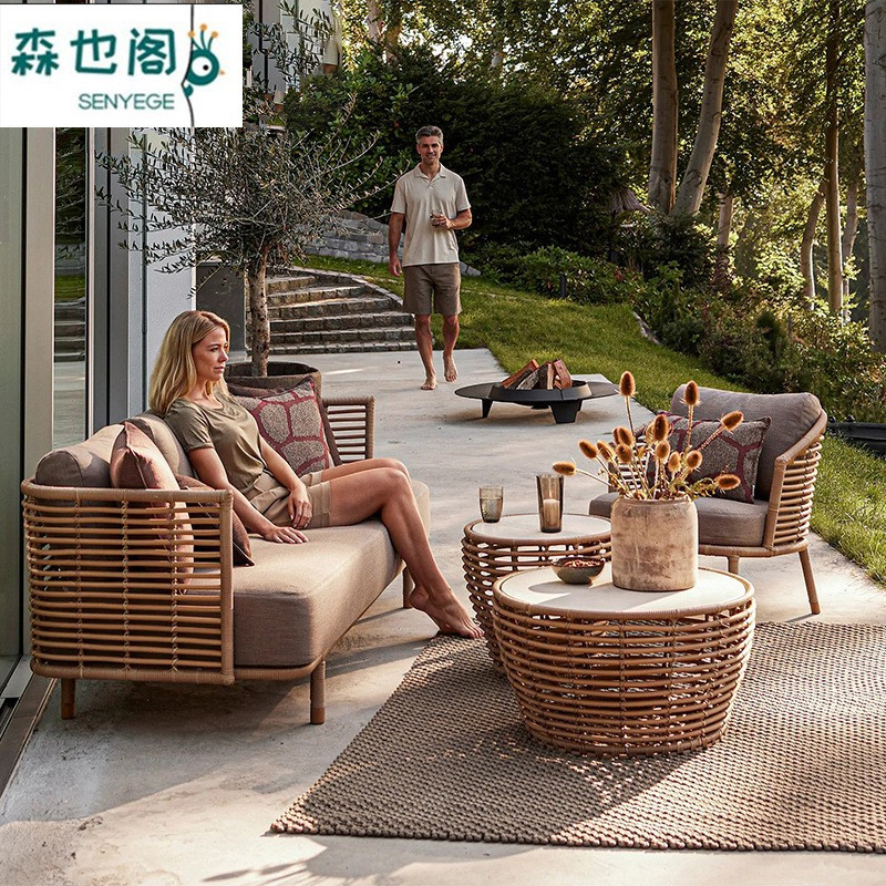 Outdoor Rattan Sofa Leisure Courtyard Outdoor Balcony Rattan Chair Waterproof Sunscreen Homestay Sunroom Combination Furniture