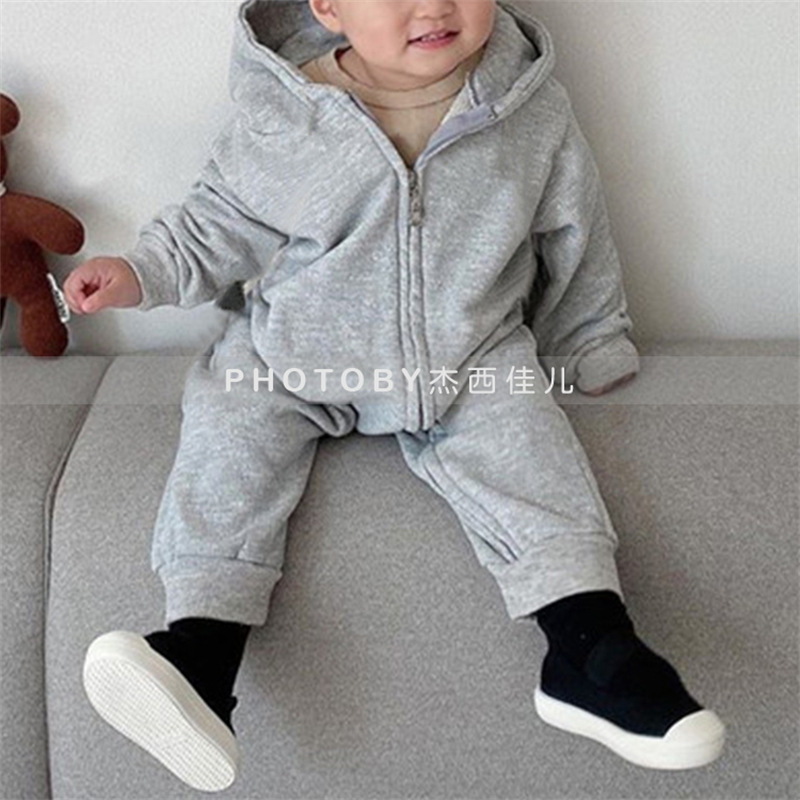 Picture of Korean Style Ins Autumn Children's Wear Winter Men's Treasure Baby Climbing Wear Sports Hooded Jumpsuit Casual Outfit