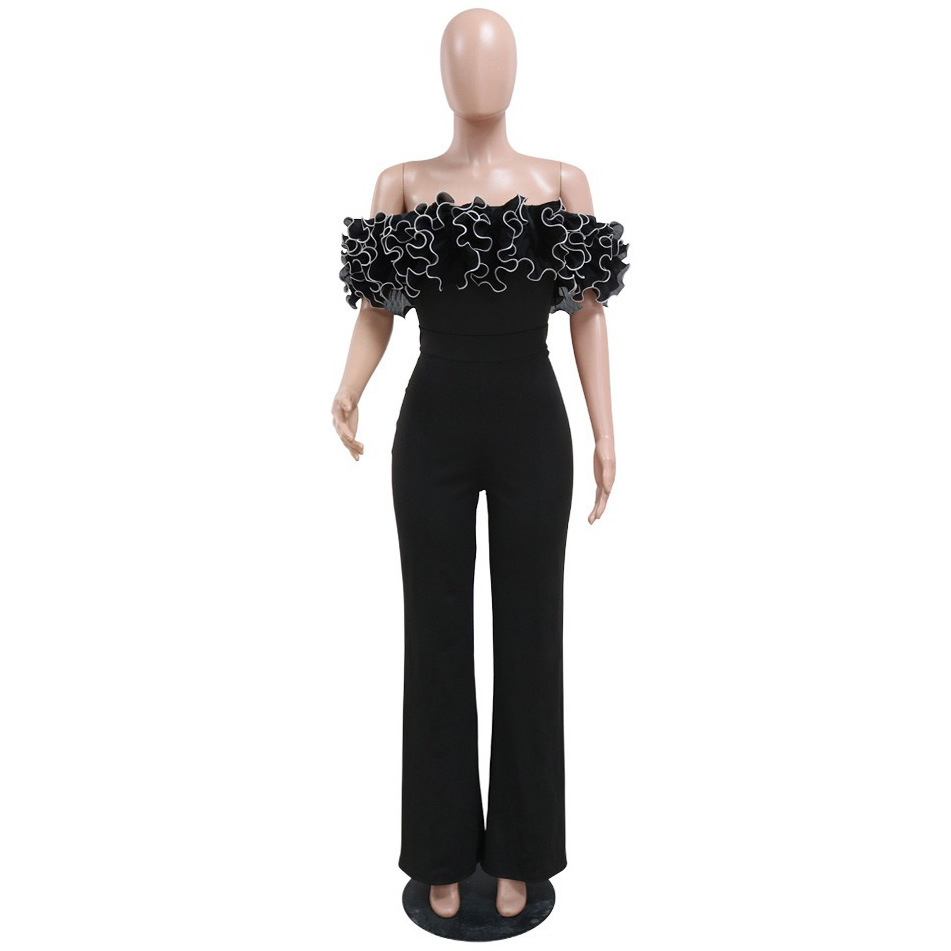 2024 Cross-Border Best-Selling Off-Shoulder Ruffled Jumpsuit One-Line Off-Shoulder High-Waist Party Clothing