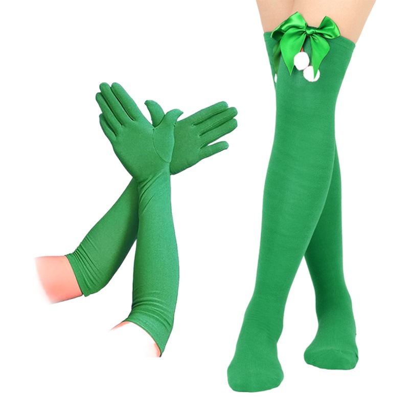 Cross-border hot selling Christmas daily necessities Christmas socks red mesh socks plush bow gloves dance costume props