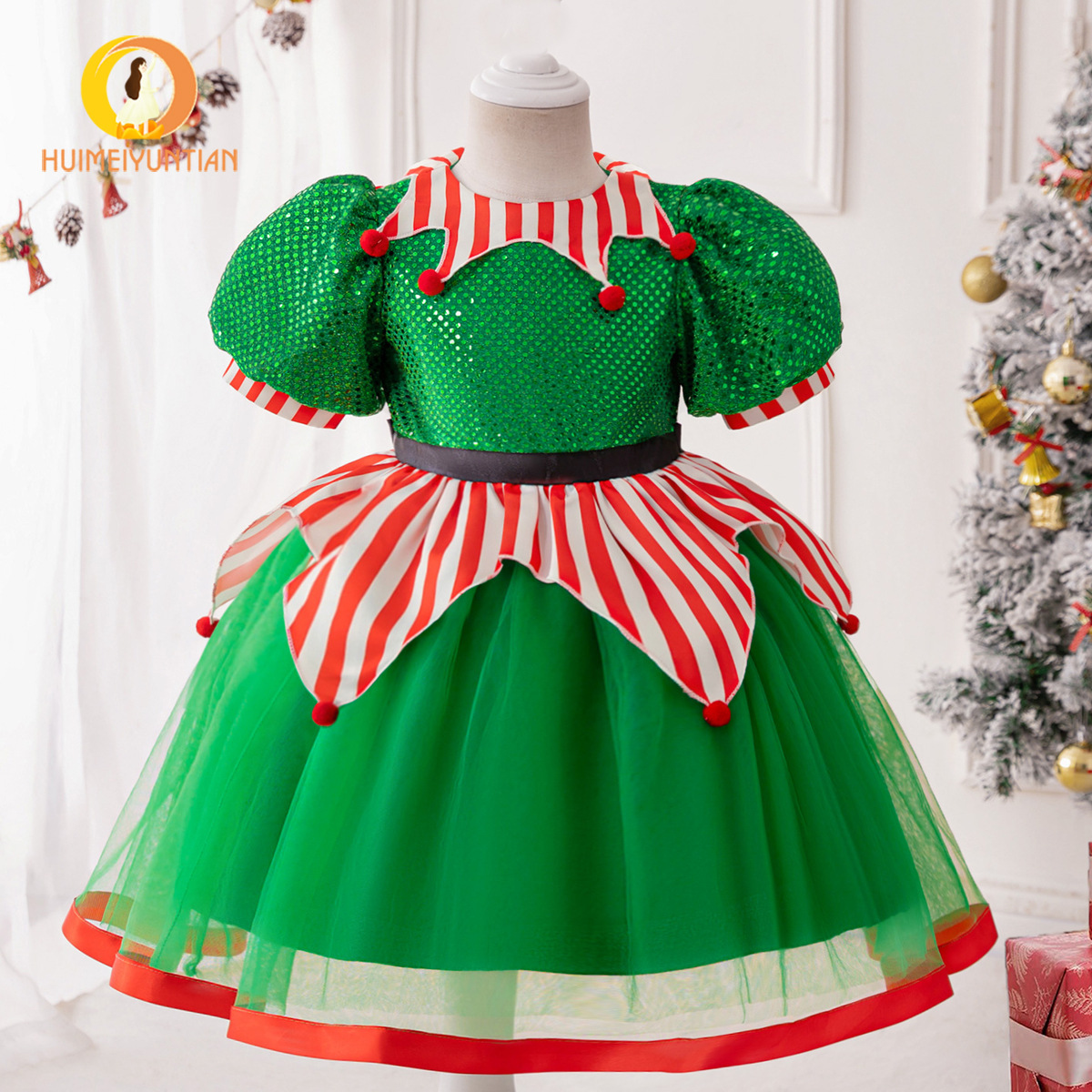 Wholesale Christmas Children's Dress 2025 New Girls Dress Mesh Sequin Princess Dress Performance Christmas Party Dress