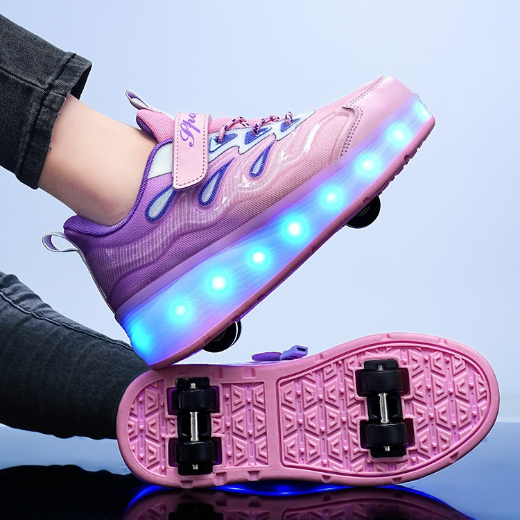 Cross-border children's heyday shoes four-wheel manual disassembly charging student skates girls' wheel shoes junior skateboard shoes