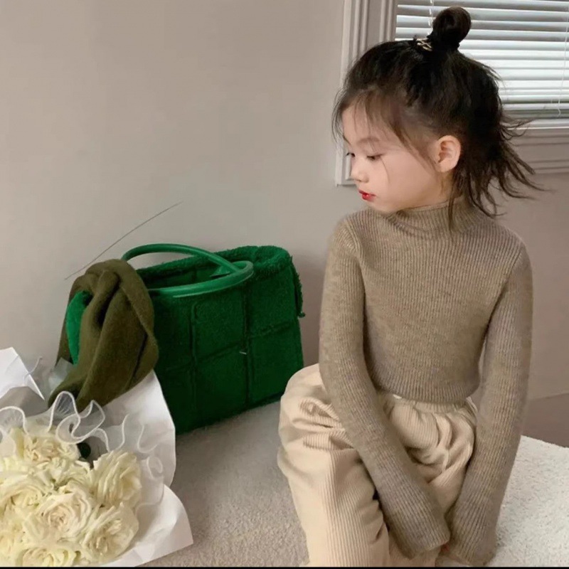 Picture of in stock Soft Waxy Self-made Children's Knitwear Base Long-sleeved Sweater for Boys and Girls Half-high Neck Autumn and Winter Korean Style Middle and Big Children