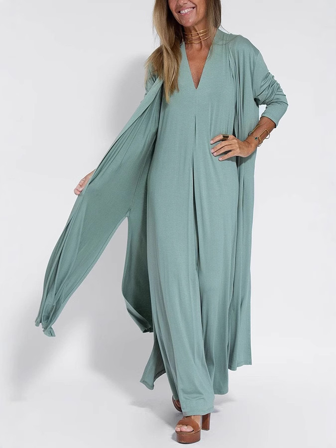 2024 cross-border European and American women's foreign trade Amazon solid color pullover V-neck sleeveless dress cardigan coat suit