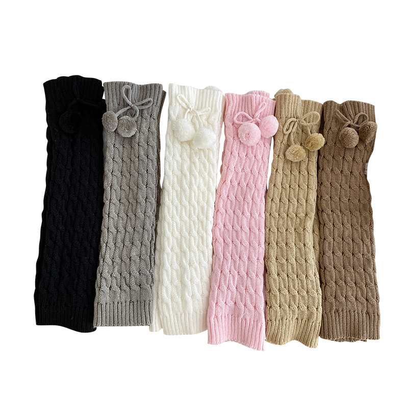 Picture of Children's Socks Autumn and Winter Fur Ball Long Tube Stacked Socks Lolita Vintage brown Thickened Warm Twist Leg Cover