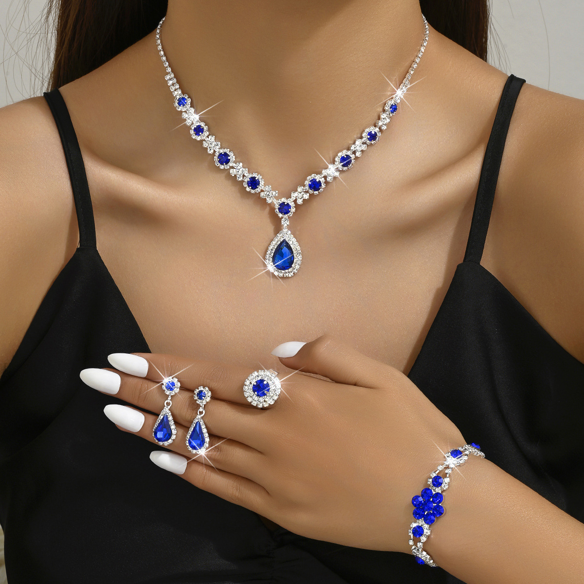 Picture of Fashion European and American new jewelry high-grade crystal gem women's water drop necklace stud earrings bracelet ring
