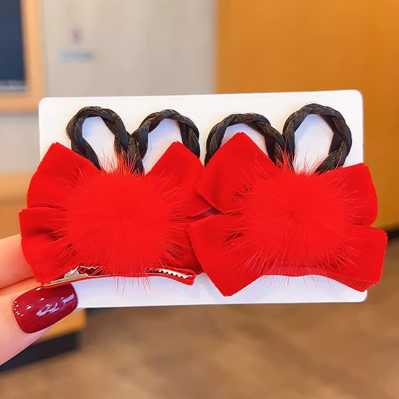 Picture of Children's Hairpin Headdress Little Girl Head Flower Cute Wig Braid Performance Bow Hairpin New Year's Eve Hair Accessories