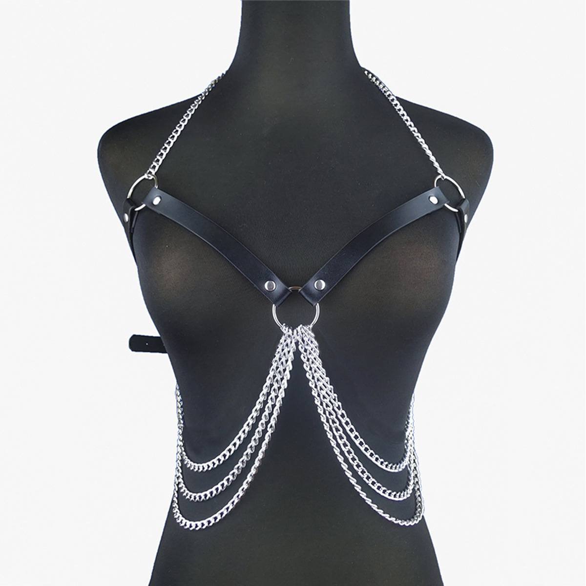 New European and American Cross-border Hot Selling PU Chest Chain Leather Personality Fashion Exaggerated Multi-layer Tassel Body Chain Accessories Chest