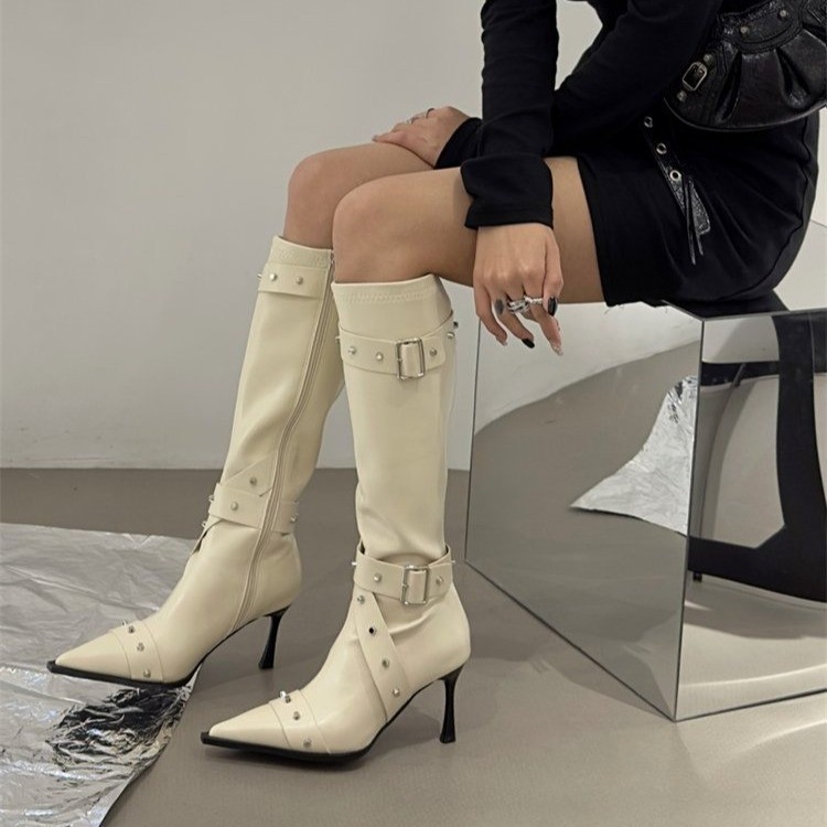 Western Cowboy Boots Women's Autumn 2024 New European and American Spice Girl Style Pointed Liu Ding High-heeled Long-heeled Fashion Boots Women