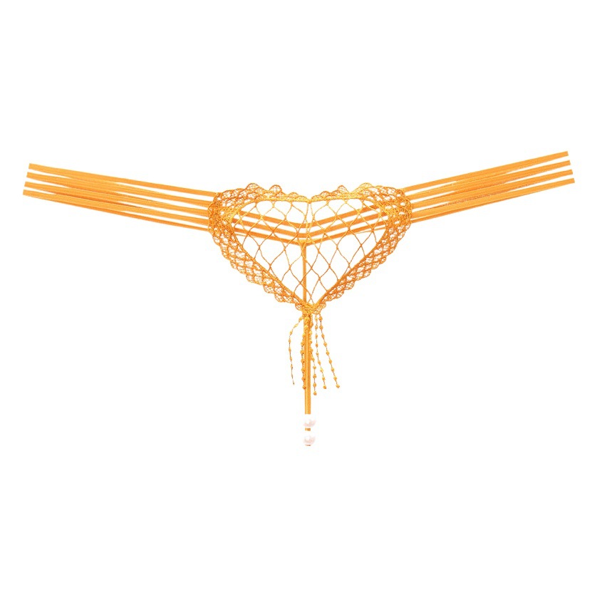 Sexy Heart-shaped Hollow-out Large Mesh Transparent Thong Women's Low Waist Pearl Massage Sexy Temptation T-shaped Underwear