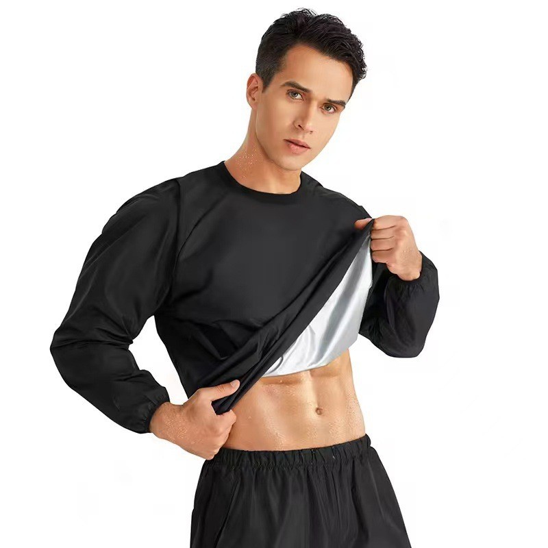 Amazon Sweat Suit Men's Sauna Sweat Long-Sleeved Top Rope Running Sports Pants Leggings with Drawstring Summer